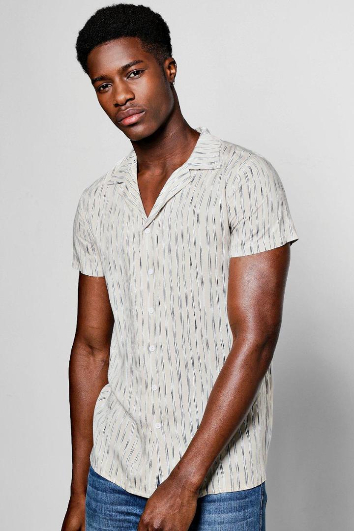 Boohoo Revere Collar Stripe Shirt Stone