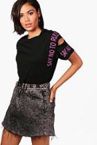 Boohoo Slogan Cold Shoulder Oversized Tee