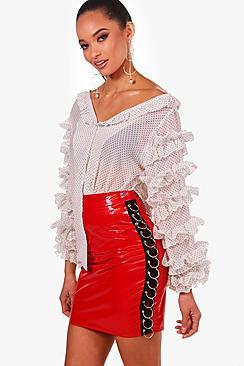Boohoo Zendaya Spot Print Ruffle Sleeve Blouse