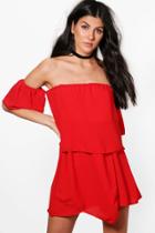 Boohoo Rita Bardot Wrap Dress Red