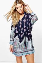 Boohoo Melody Paisley Tie Waist Shift Dress