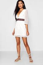 Boohoo Heidi Lace Embroidered Waist Flared Sleeve Dress