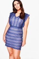 Boohoo Plus Eva Embroidered Lace Premium Bodycon Dress Navy