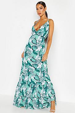 Boohoo Palm Print Ruffle Hem Maxi Dress