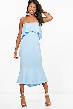 Boohoo Erica Bandeau Frill Detail Midi Dress