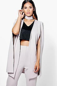 Boohoo Lauren Liv Longline Tailored Cape With Detachable Choker