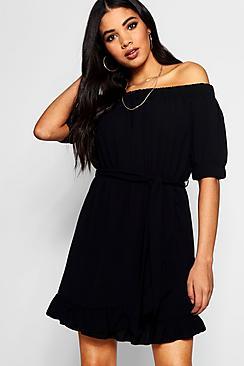 Boohoo Loz Off The Shoulder Ruffle Hem Shift Dress