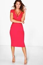 Boohoo Millie Strappy Neckline Midi Bodycon Dress Red