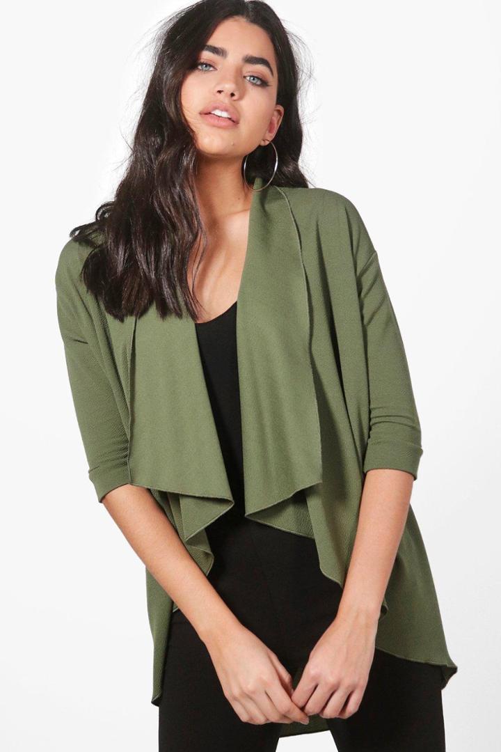 Boohoo Erin Crepe Waterfall Blazer Khaki