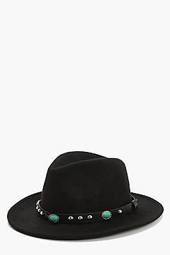 Boohoo Gracie Stone And Stud Fedora Hat
