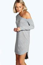 Boohoo Naomi Off The Shoulder Dip Hem Dress