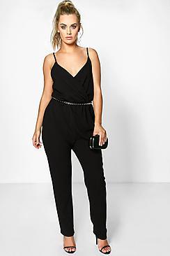 Boohoo Plus Anna Crepe Wrap Front Jumpsuit