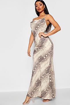 Boohoo Snake Print Cowl Neck Maxi Dress