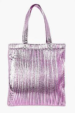 Boohoo Aleena Plisse Effect Metallic Shopper Bag