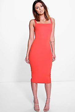 Boohoo Hedda Square Neck Open Back Midi Bodycon Dress