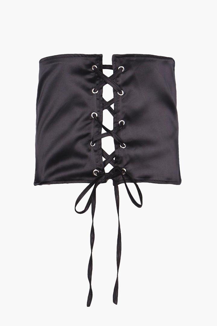 Boohoo Kitty Satin Lace Up Corset Belt Black