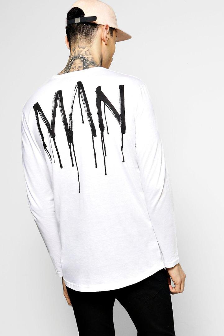 Boohoo Longline Curved Hem Man T Shirt White