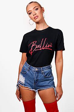 Boohoo Ballin Slogan Oversized T-shirt