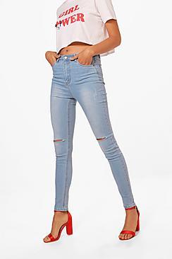 Boohoo High Waisted Split Knee Skinny Jeans