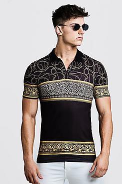 Boohoo Animal Chain Print Muscle Fit Polo