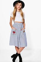 Boohoo Xanthe Striped Embroidered Pocket Midi Skirt