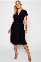 Boohoo Plus Belted Button Down Midi Dress