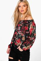 Boohoo Isabella Printed Gypsy Top Black