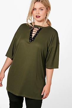 Boohoo Plus Casey Lace Up Oversized Ribbed Tunic Top