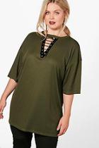 Boohoo Plus Casey Lace Up Oversized Ribbed Tunic Top