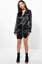 Boohoo Pandy Satin Pyjama Shirt Dress Black