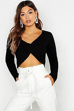 Boohoo Pastel Twist Front Crop Jumper