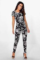 Boohoo Louise All Over Floral Print Capped Sleeve Jumpsuit
