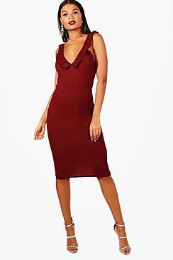 Boohoo Chelsea Frill Strappy Plunge Midi Dress