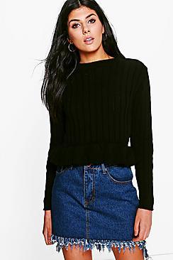 Boohoo Amelia Rib Knit Ruffle Hem Jumper