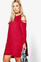 Boohoo Plus Ann Open Shoulder Strappy Long Sleeve Dress