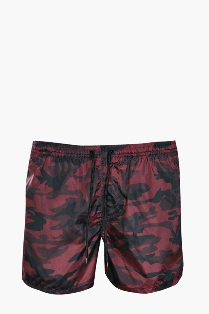 Boohoo Red Camo Print Swim Shorts Red