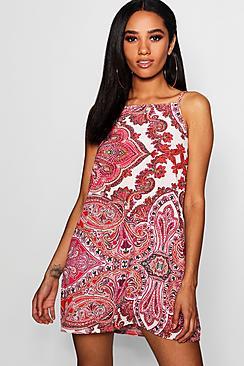 Boohoo Petite Paisley High Neck Shift Dress