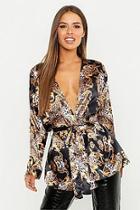 Boohoo Petite Woven Chain Print Belted Top