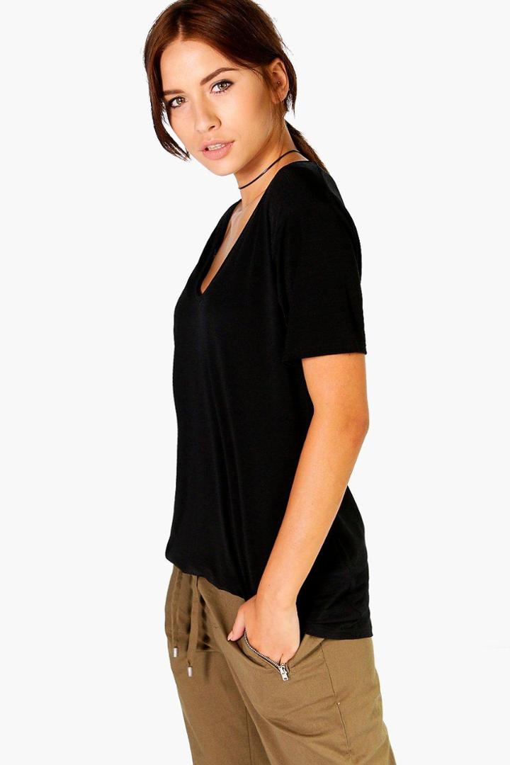 Boohoo Lucy Extreme Scoop Oversized Slub T-shirt Black