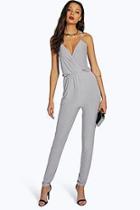 Boohoo Tall Ebony Cross Back Jumpsuit