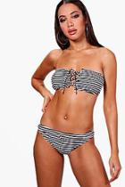 Boohoo Sophia Stripe Lace Up Bandeau Eyelet Bikini