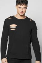 Boohoo Distressed Biker Sweatshirt Black
