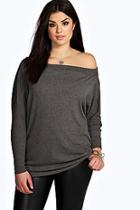 Boohoo Plus Lucy Slouchy Knitted Off The Shoulder Jumper