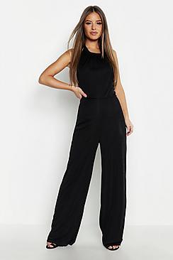 Boohoo Petite Gathered Front Halterneck Jumpsuit