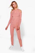 Boohoo Ella Cold Shoulder Keyhole Top And Legging Set Blush