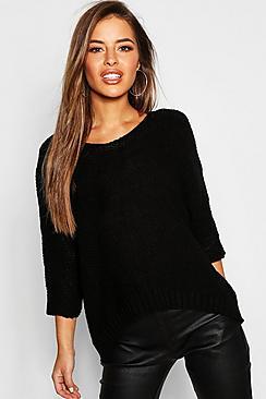 Boohoo Petite Textured Knit Oversized Jumper