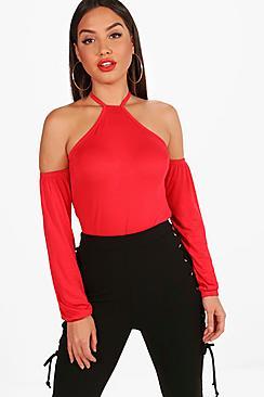 Boohoo Grace Cold Shoulder Long Sleeve Top