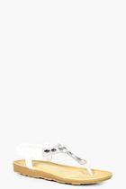 Boohoo Evie Diamante & Pearl Trim Toe Part Sandal