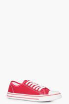 Boohoo Maisie Lace Up Canvas Pump Red