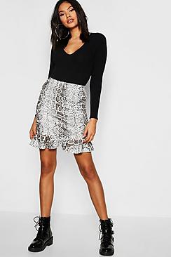 Boohoo Tall Frill Hem Snake Print Mini Skirt